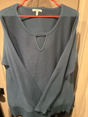 Maurices Teal-Blue Ribbed Knit Sweater with Keyhole Neck